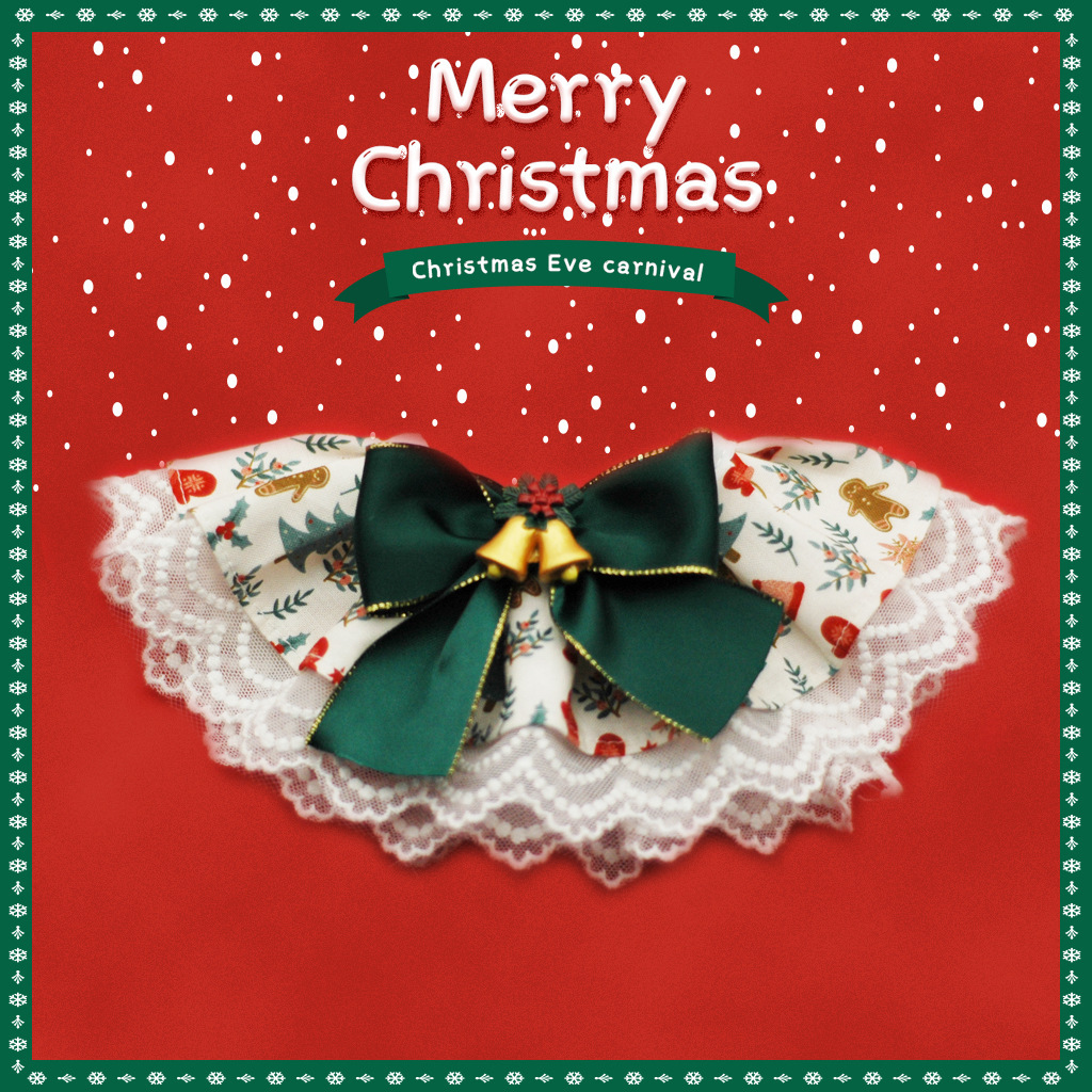 Christmas Lace Saliva Towel With Bell Pet Bow Bib Collar Scarf Plaid Bow Pendant For Dog Cat Collar Necklace Grooming Accessory