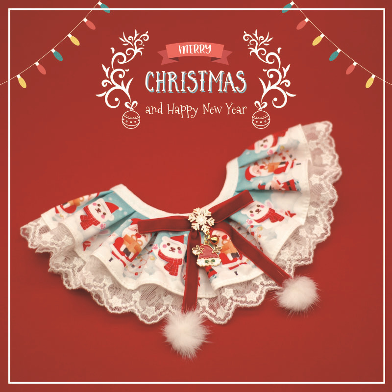 Christmas Lace Saliva Towel With Bell Pet Bow Bib Collar Scarf Plaid Bow Pendant For Dog Cat Collar Necklace Grooming Accessory