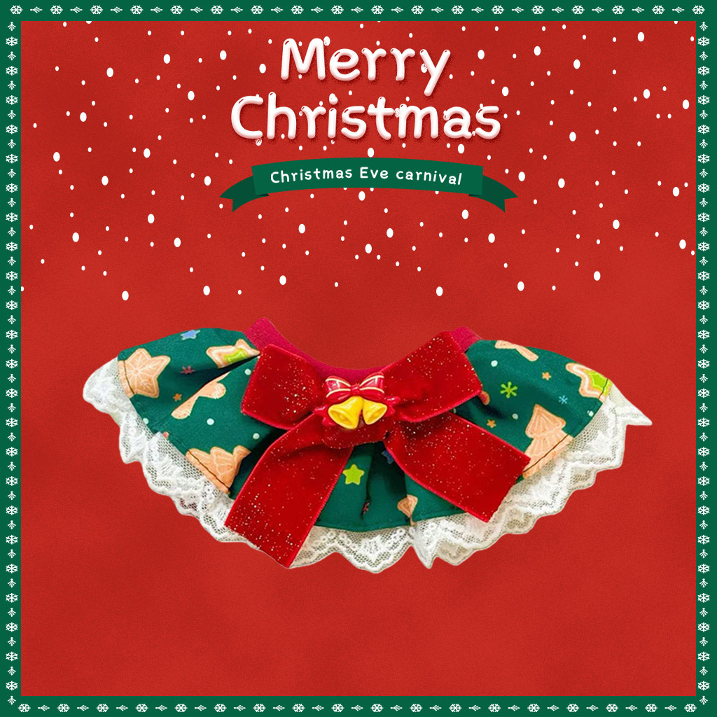 Christmas Lace Saliva Towel With Bell Pet Bow Bib Collar Scarf Plaid Bow Pendant For Dog Cat Collar Necklace Grooming Accessory
