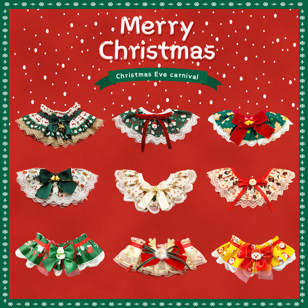 Christmas Lace Saliva Towel With Bell Pet Bow Bib Collar Scarf Plaid Bow Pendant For Dog Cat Collar Necklace Grooming Accessory