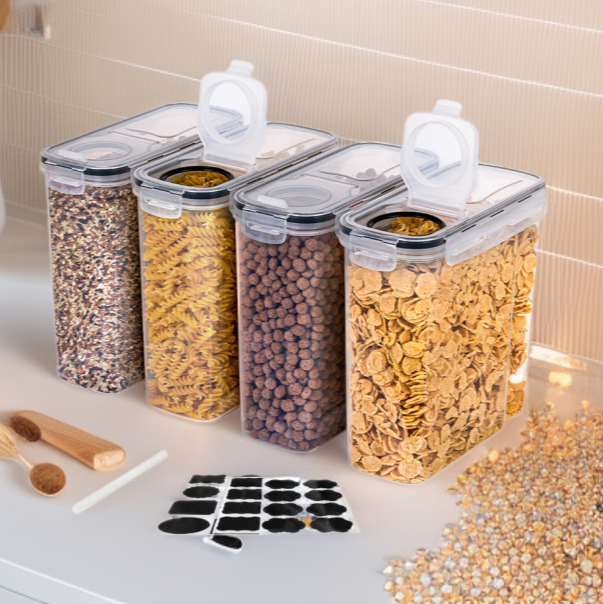 4pcs Cereal Containers Storage 4L Cereal Dispenser Countertop Airtight Food Storage for Pantry Organization