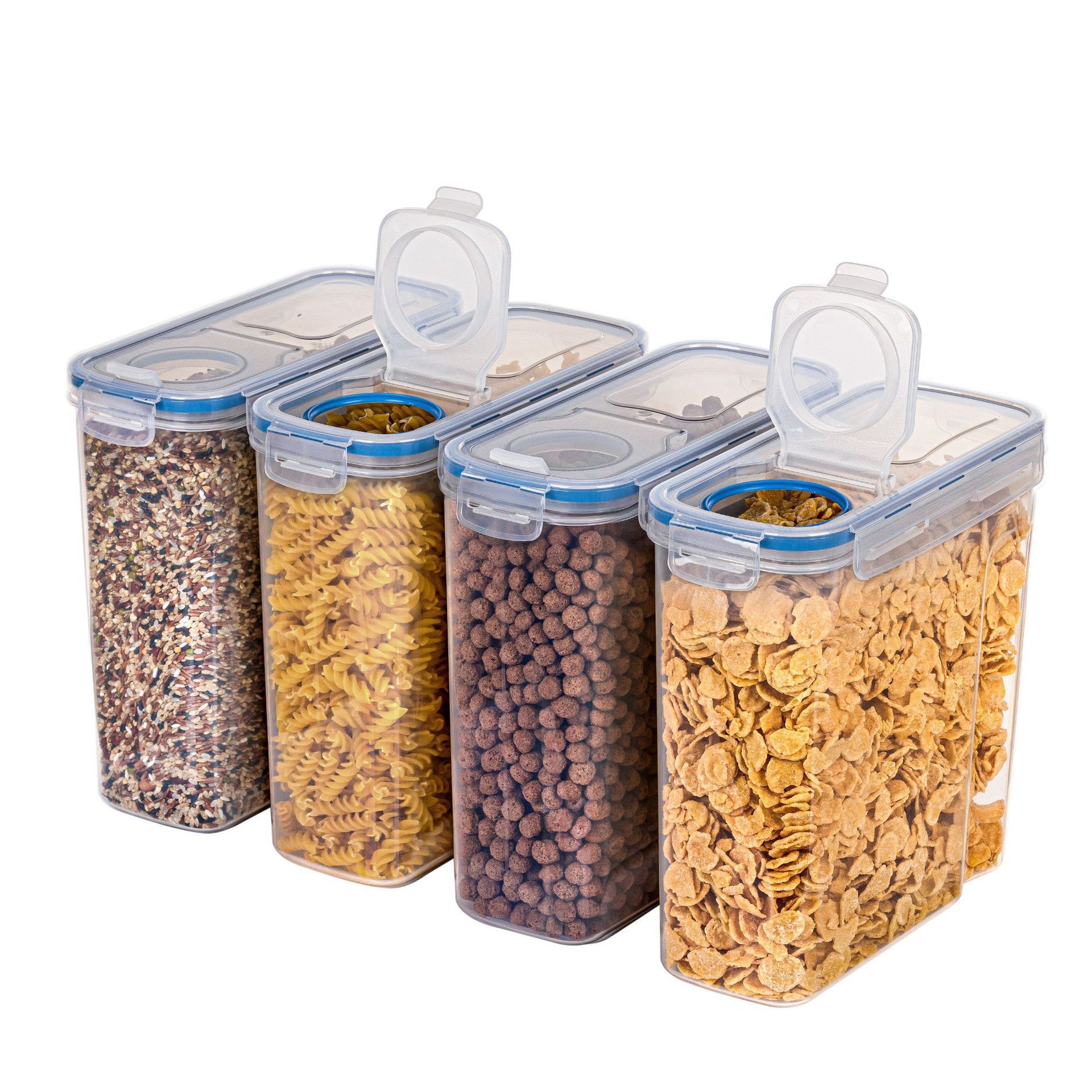 4pcs Cereal Containers Storage 4L Cereal Dispenser Countertop Airtight Food Storage for Pantry Organization