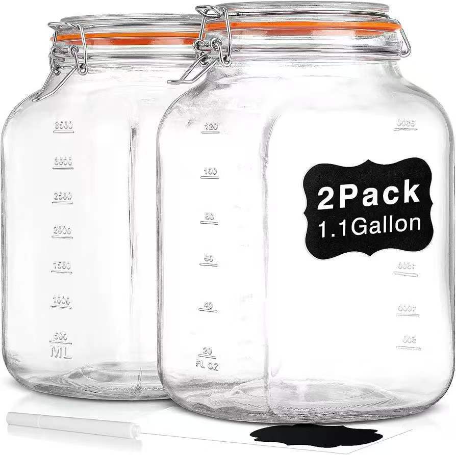 1.1 Gallon Wide Mouth Airtight Glass Storage Containers with Lids Airtight Flour Storage for Pantry Organization Pickling