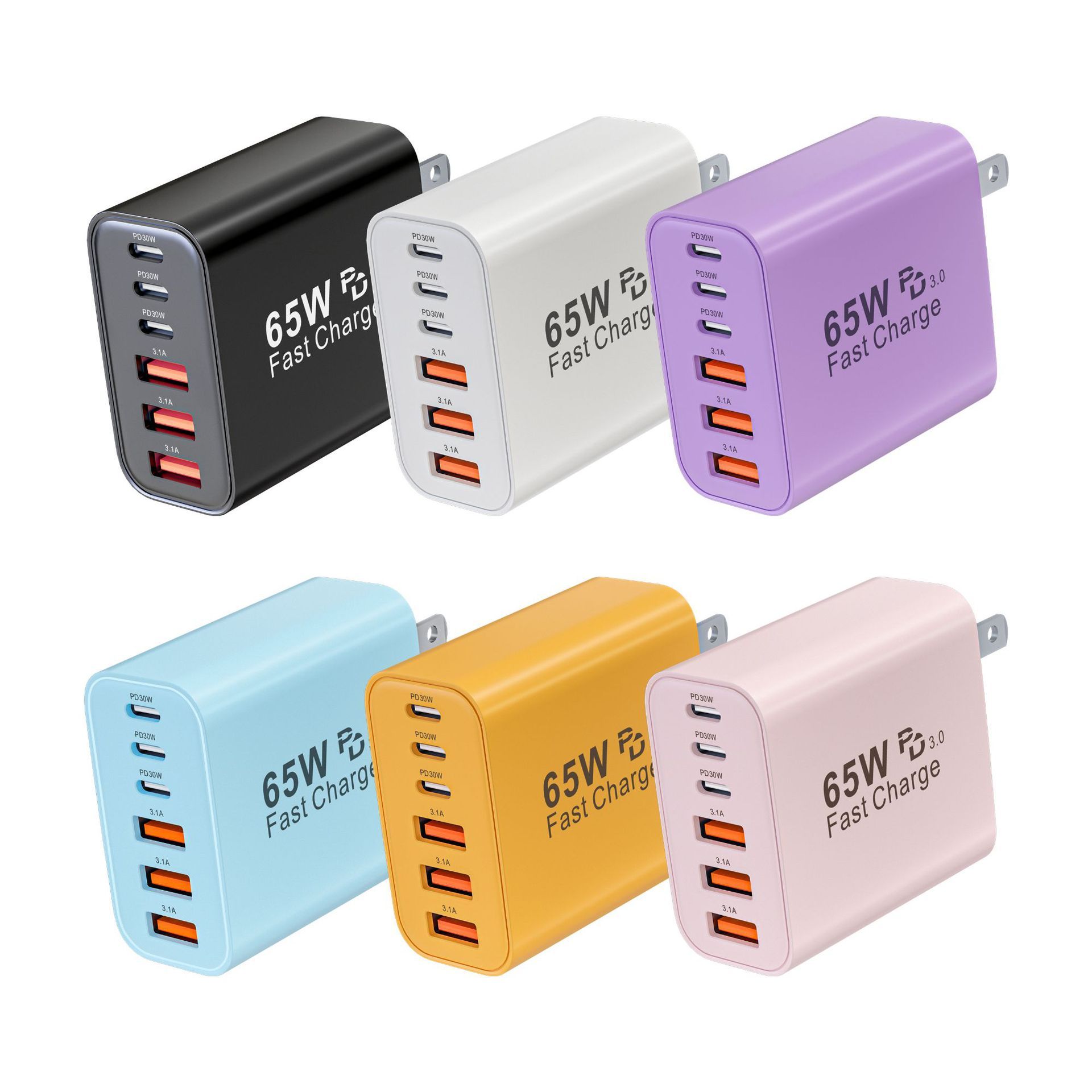 65W PD Wall Charger Fast Charging US Standard Plug 3C3A