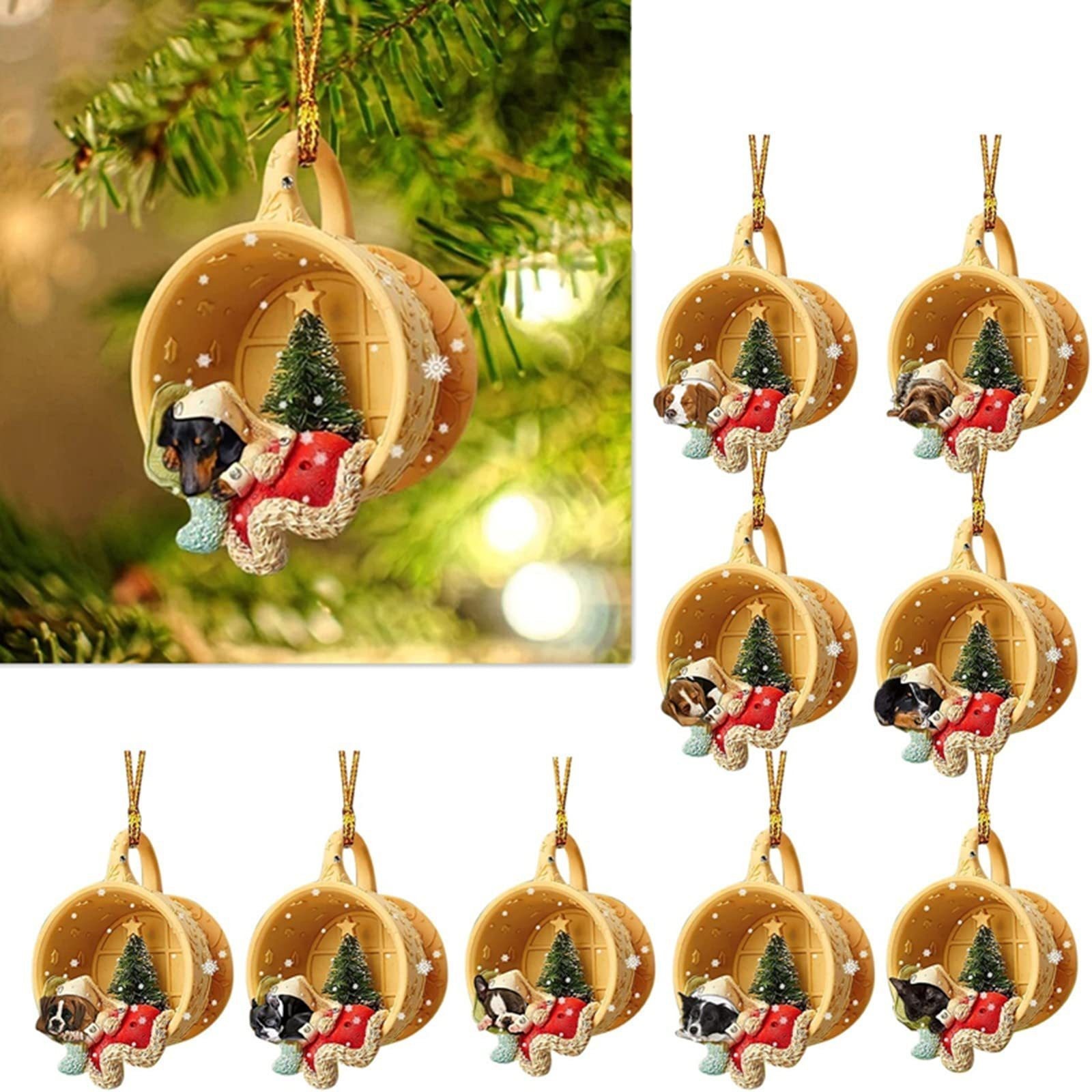Christmas Tree Pendant Dog Animal Drop Ornament In Snow Pocket Hanging New Year Festive Party Supplies Room Decoration Xmas Gift