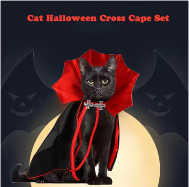 Spooky Vampire Halloween Costume for Cats Couture Cloak & Hat Set for Pet Party