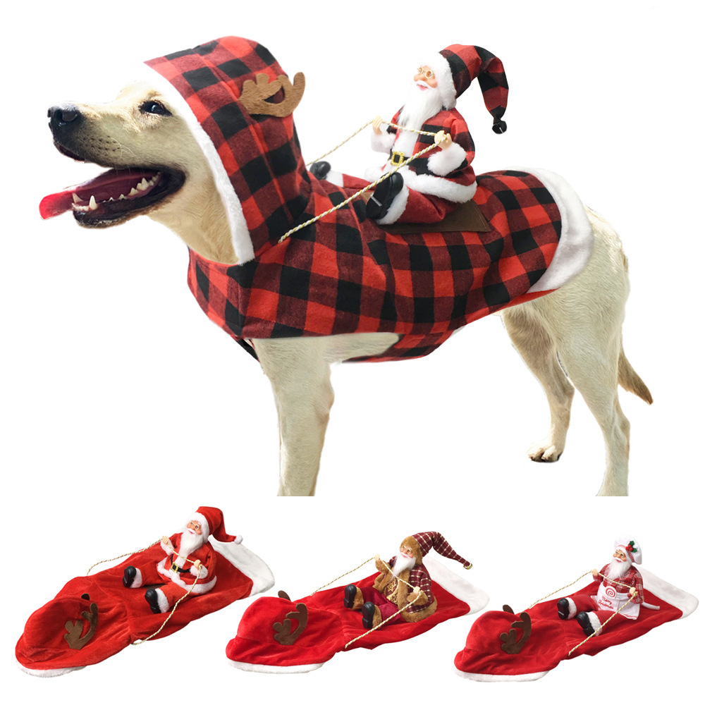 Santa Dog Costume Pet Christmas Outfit Santa Rider Pet Cosplay Small Fit