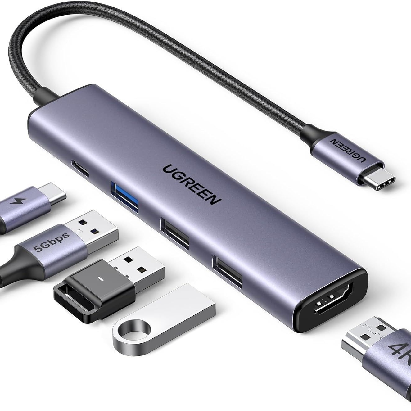 USB C Hub 5 in 1 Multiport USB Adapter with HDMI 3 USB-A Data Ports
