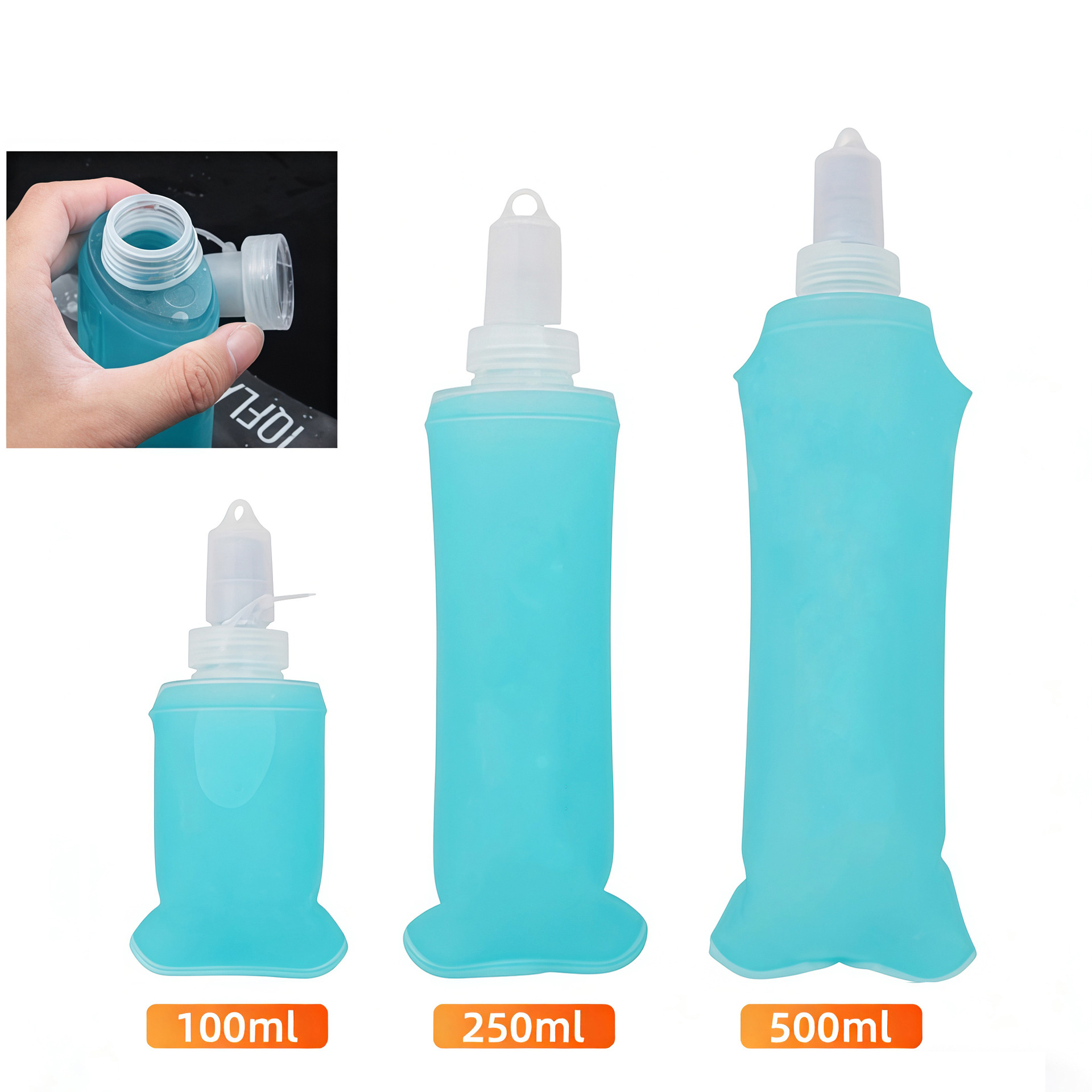 Folding Collapsible Water Bottle Running Water Bottle Soft Flask TPU BPA-Free Camping Hiking Travel Folding Water Bottle