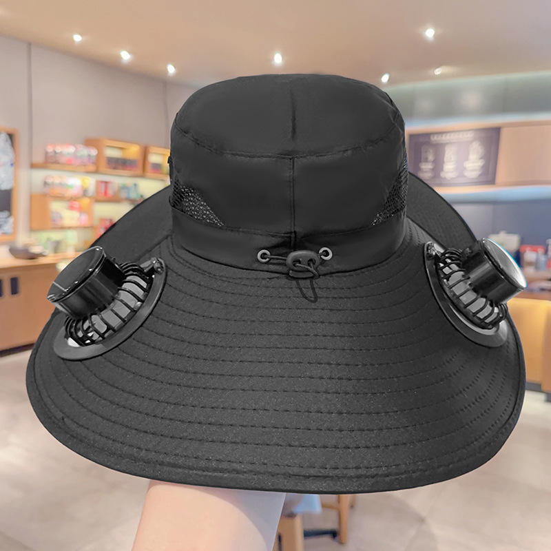 Quick Dry Bucket Hat Large Size Sun Hat with Solar Powered Fan USB Rechargeable for Outdoor Hiking Camping Fishing Activity