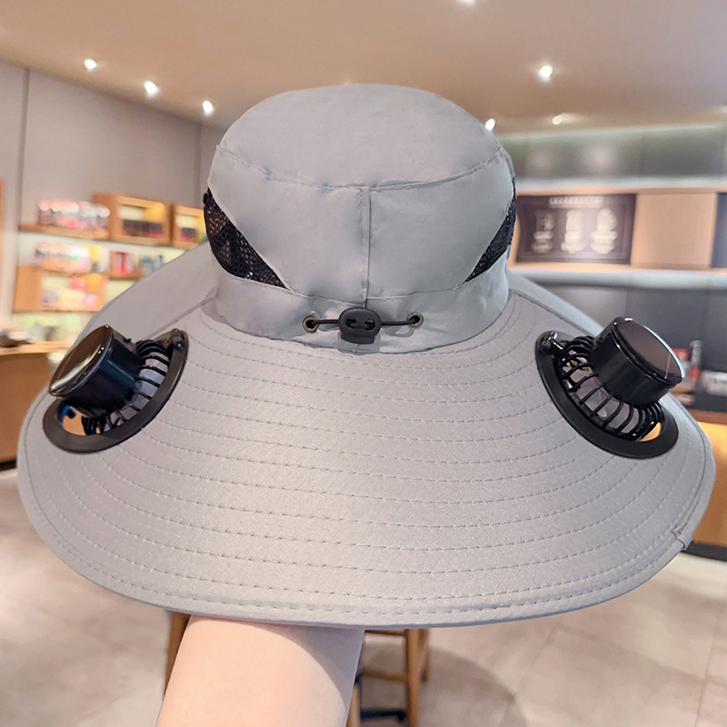Quick Dry Bucket Hat Large Size Sun Hat with Solar Powered Fan USB Rechargeable for Outdoor Hiking Camping Fishing Activity