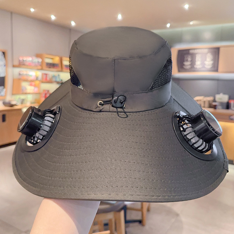Quick Dry Bucket Hat Large Size Sun Hat with Solar Powered Fan USB Rechargeable for Outdoor Hiking Camping Fishing Activity