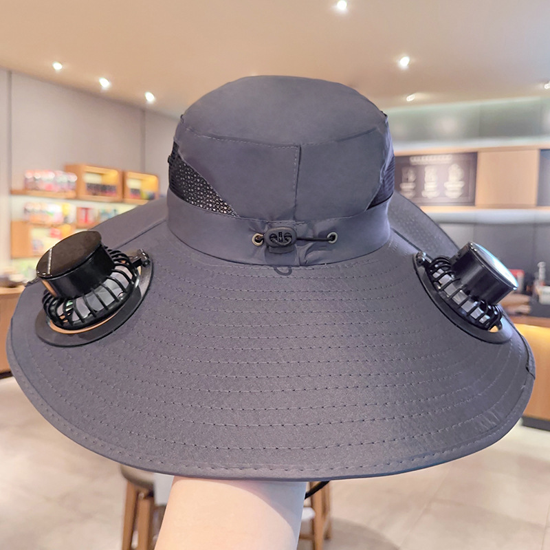 Quick Dry Bucket Hat Large Size Sun Hat with Solar Powered Fan USB Rechargeable for Outdoor Hiking Camping Fishing Activity