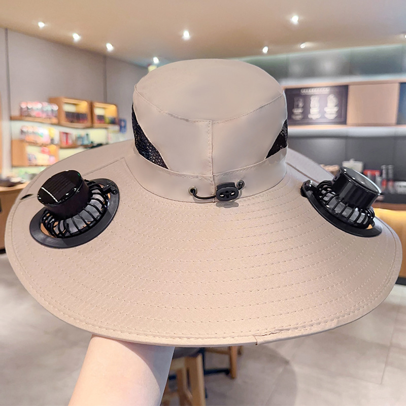 Quick Dry Bucket Hat Large Size Sun Hat with Solar Powered Fan USB Rechargeable for Outdoor Hiking Camping Fishing Activity