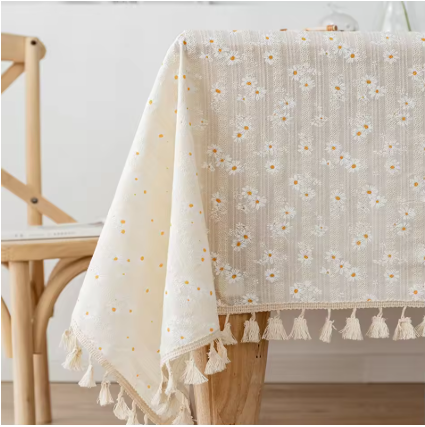 Small Daisy Cotton Floral Tablecloth Tea Table Decoration Rectangle Table Cover for Kitchen Wedding Dining Room