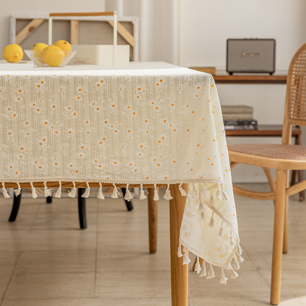 Small Daisy Cotton Floral Tablecloth Tea Table Decoration Rectangle Table Cover for Kitchen Wedding Dining Room