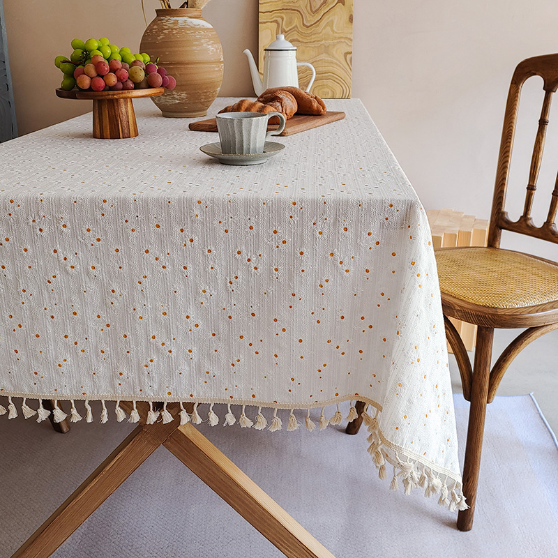 Small Daisy Cotton Floral Tablecloth Tea Table Decoration Rectangle Table Cover for Kitchen Wedding Dining Room