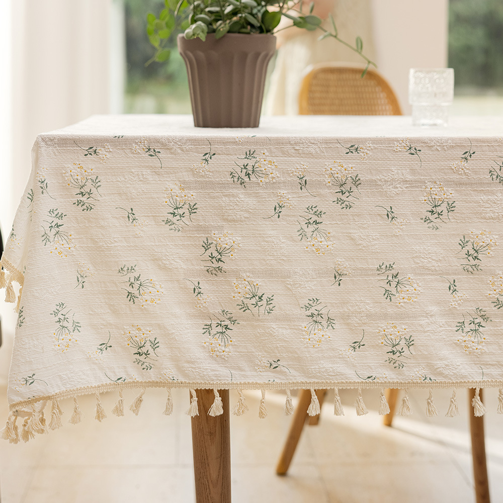 Small Daisy Cotton Floral Tablecloth Tea Table Decoration Rectangle Table Cover for Kitchen Wedding Dining Room