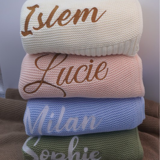 Personalized Kid Name Baby Blanket Embroidered New Born Baby Blanket Stroller Swaddles Breathable Cotton Knitted Blanket Bedding