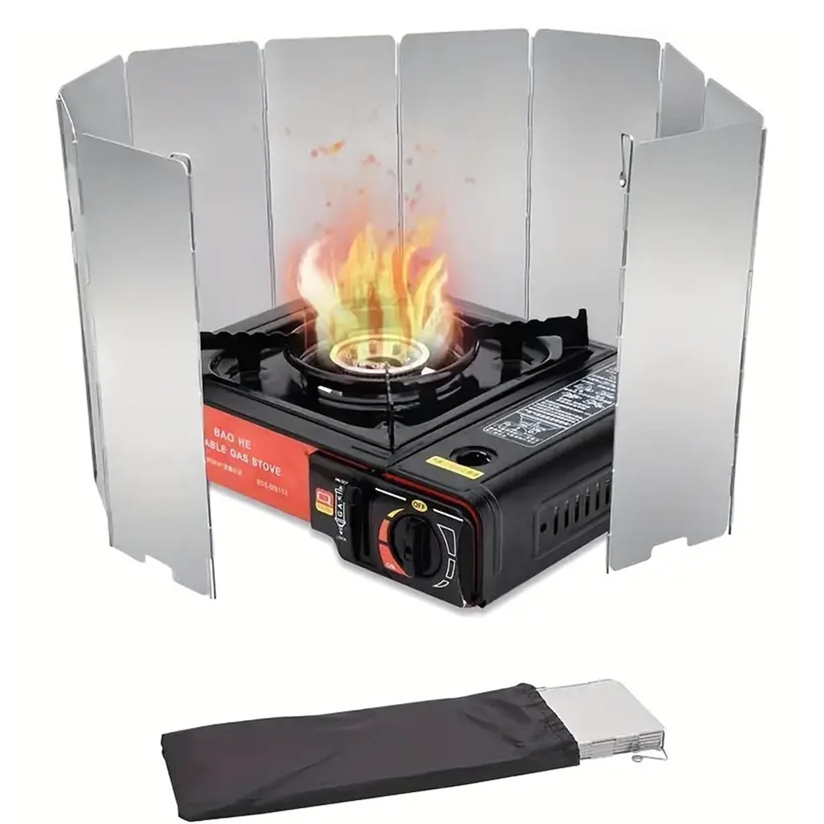 Stove Windscreen Aluminum Stove Windshield with Drawstring Bag for Camping Butane Stoves