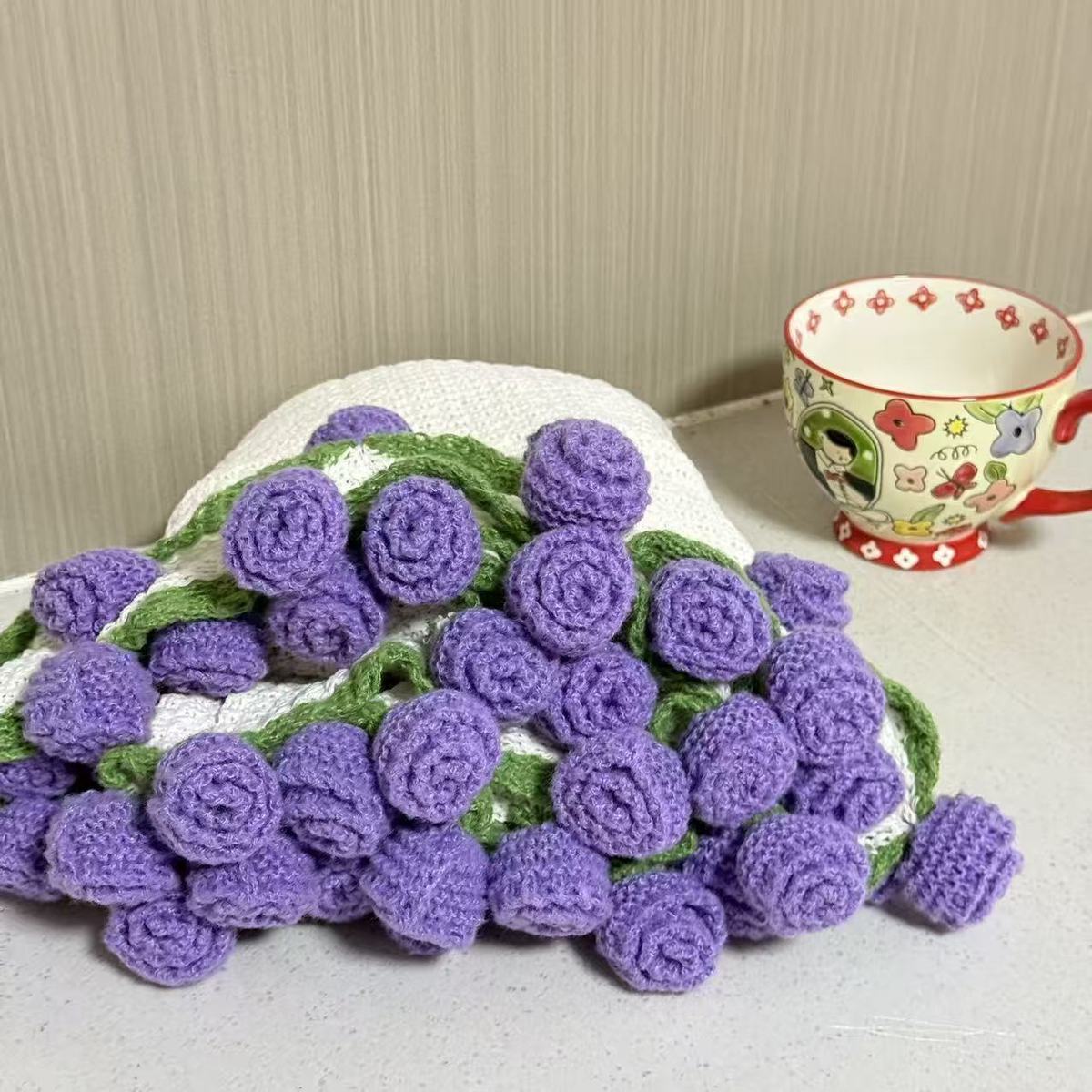 1pcs Finished Flower Bouquet Blanket Soft and Lightweight Knitted Throw Blankets for Birthday Wedding Valentine’s Day Home Decor