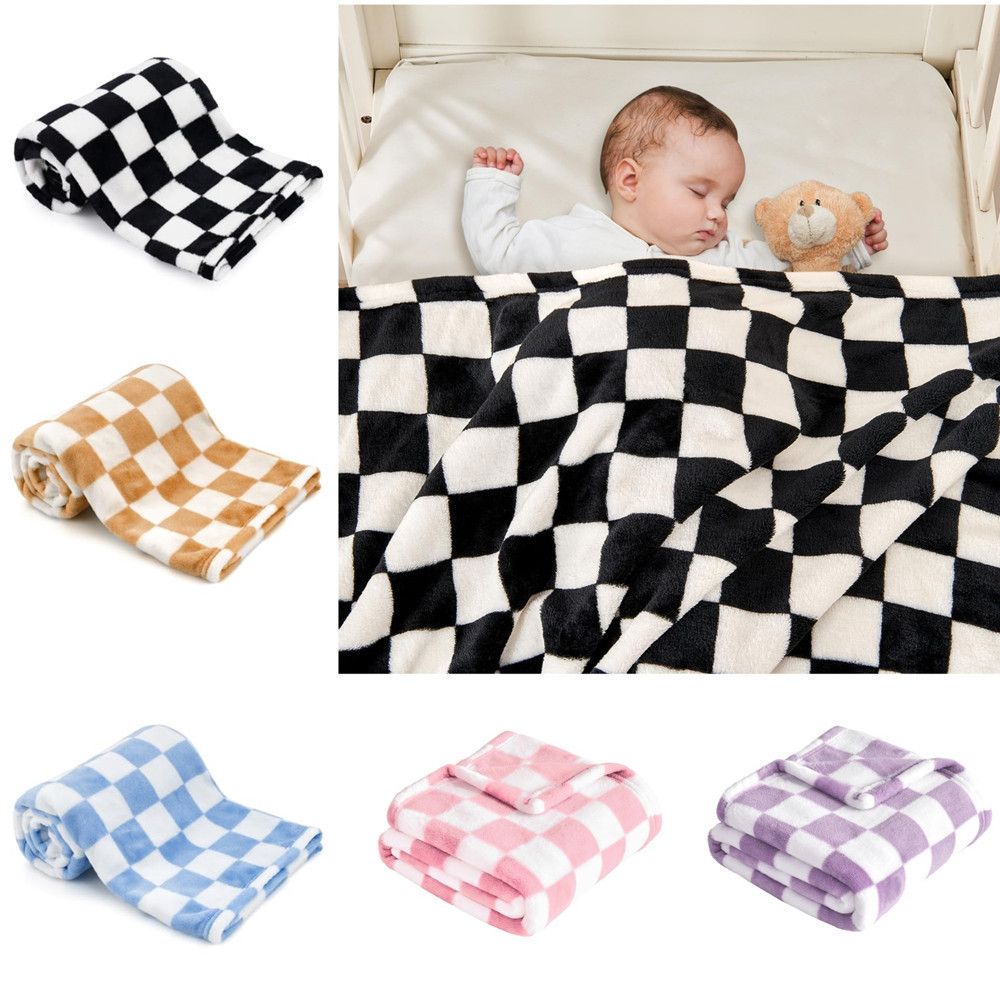 Checkered Baby Blanket Fleece Ultra Soft Cozy Fluffy Infant Toddler Newborn Receiving Blankets for Crib Stroller