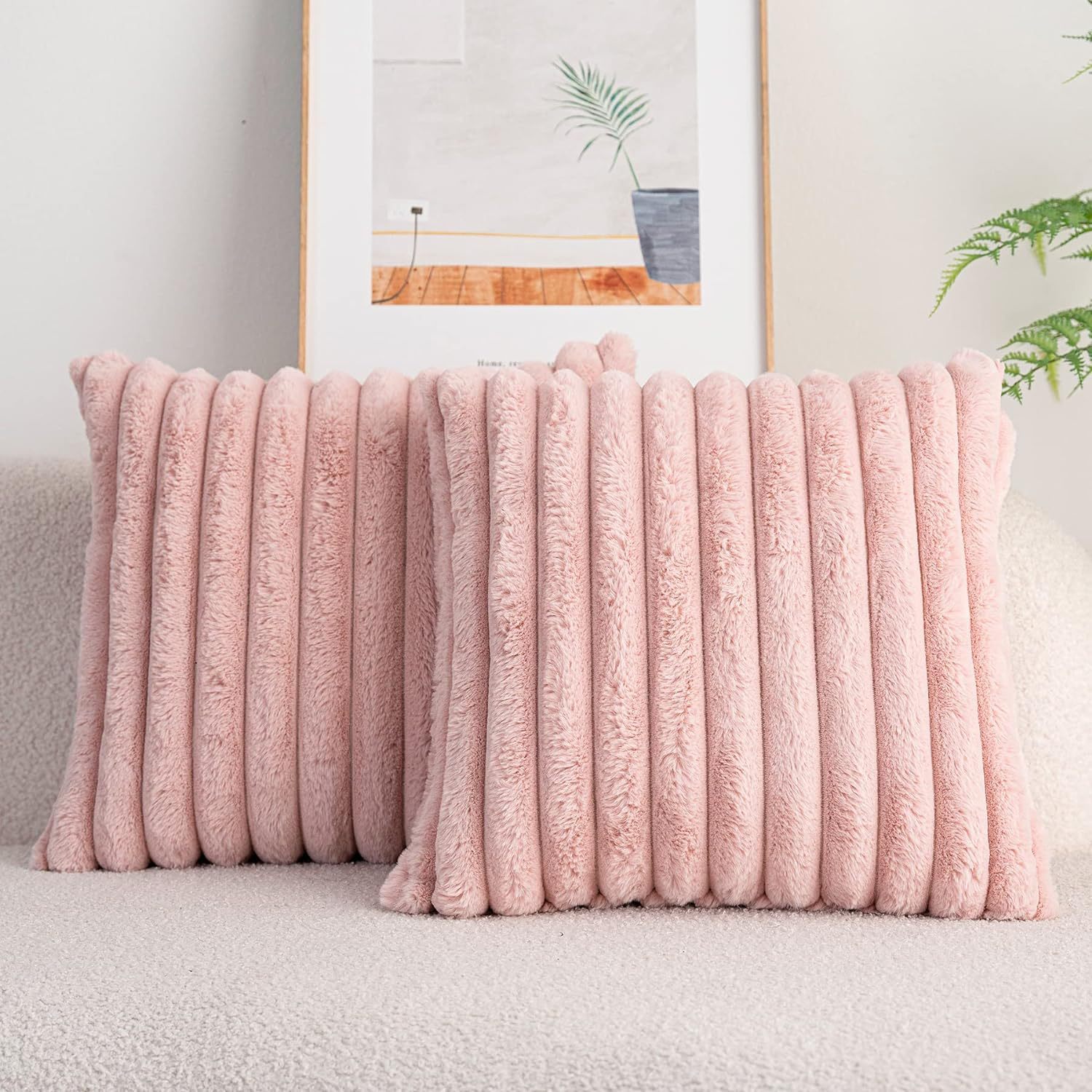 Faux Rabbit Fur Square Cushion Cover New Big Thick Striped Super Soft Solid Color Pillow Cover Sofa Decor Pillowcase