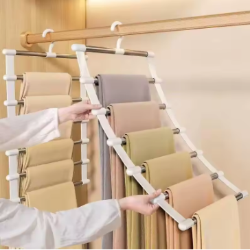 7 Layers Stainless Steel Pants Hanger Space Saving Closet Organizer Trousers Rack Non-Slip Wardrobe Storage Clothes Rack