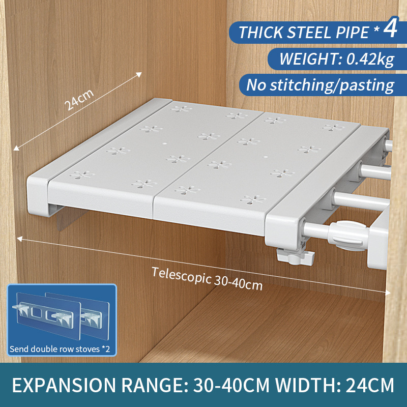 White Expandable Divider Punch-free Retractable Layers Board for Wardrobe Storage Kitchen and Bathroom Shelf Dormitory Dividers