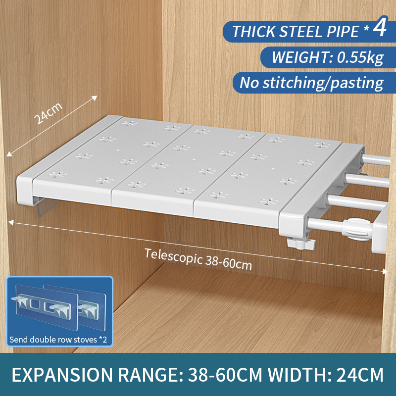 White Expandable Divider Punch-free Retractable Layers Board for Wardrobe Storage Kitchen and Bathroom Shelf Dormitory Dividers
