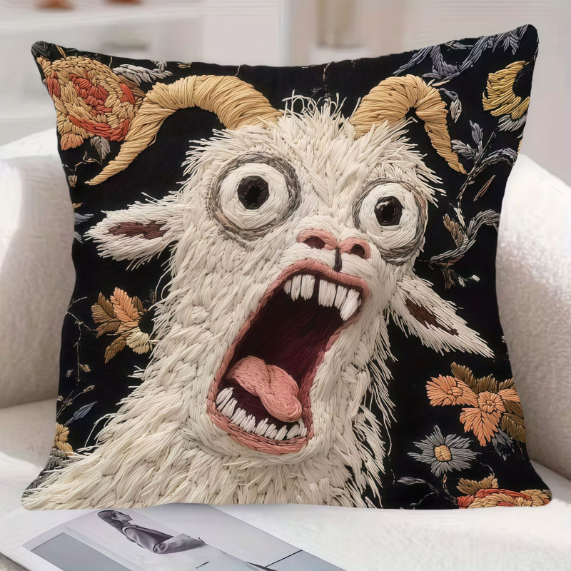 Spooky Goat Face 2D Cushion Cover For Pillow Sofa Printing Decoration Room Home Office Coffee Shop Car Nordic Simplicity