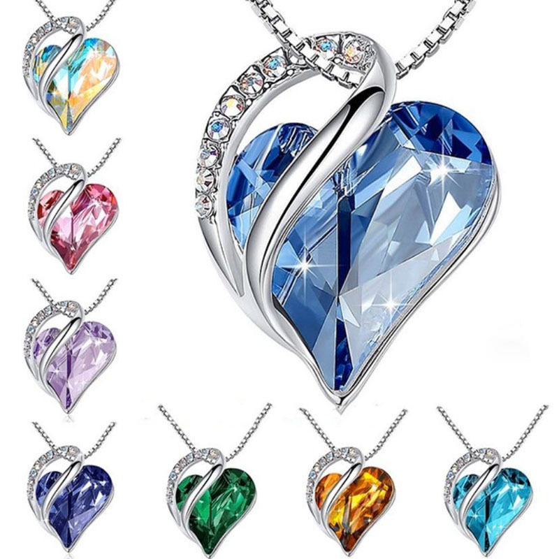 Necklaces Infinity Love Birthstone Heart Crystal Pendant Birthday Anniversary Jewelry for Women