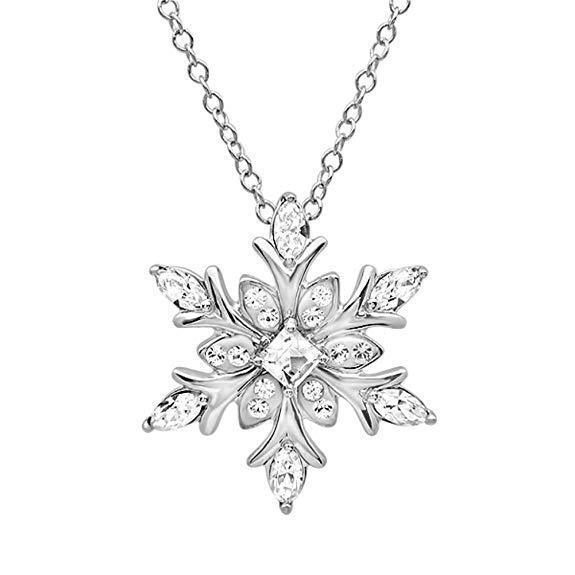 Women's Silver Blue Crystals Snowflake Pendant Fashion Necklace Collarbone Chain