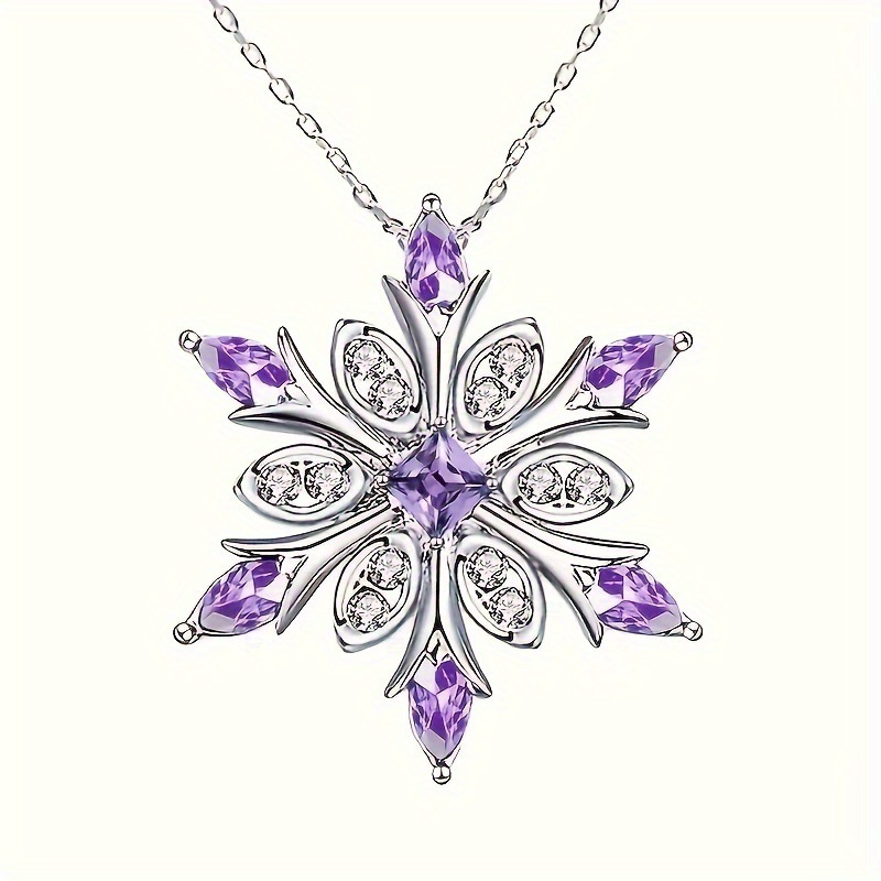 Women's Silver Blue Crystals Snowflake Pendant Fashion Necklace Collarbone Chain
