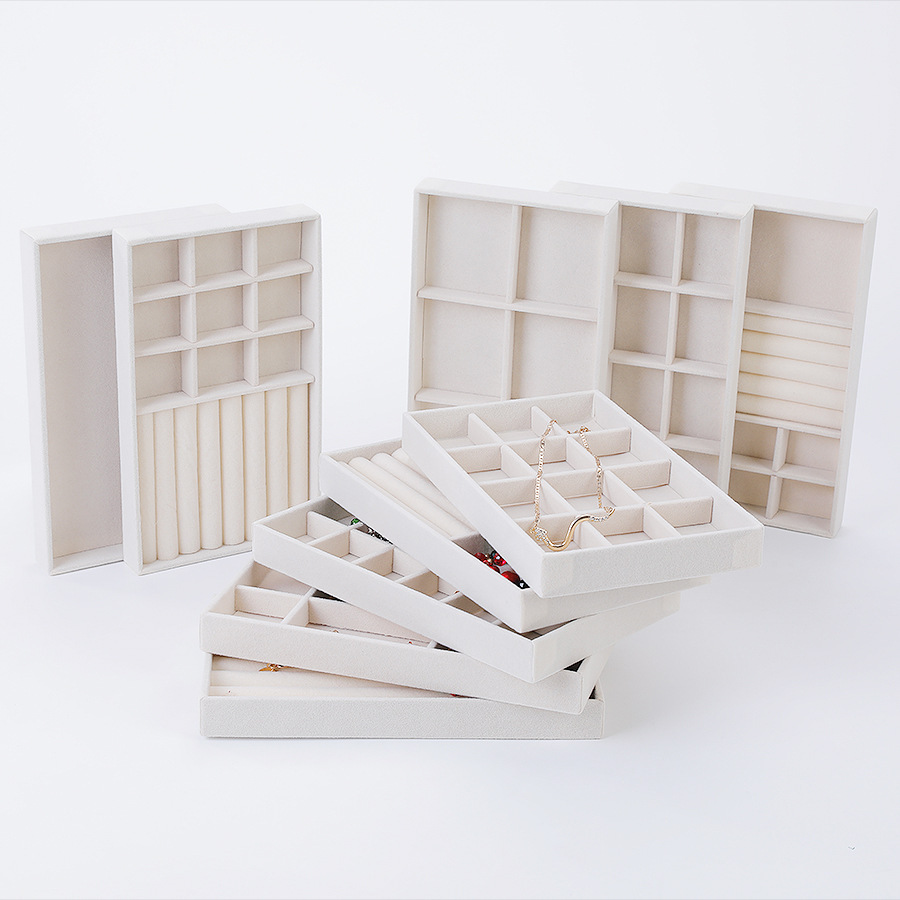 1PC Beige Flocking Jewelry Organizer Tray Detachable Divider Jewelry Box Multi Grids Storage Case for DIY Jewelry Making Display