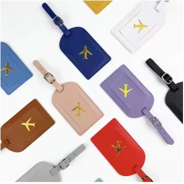Stamped Leather Business Luggage Tag Suitcase Address Label Luggage Boarding Case Label Name ID Address Clip Travel Accessories