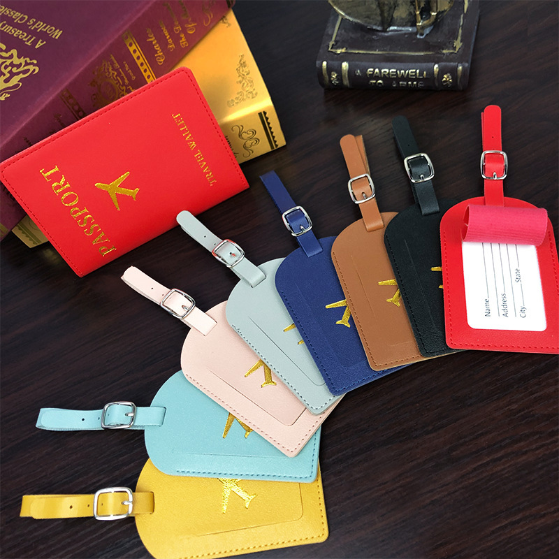 Stamped Leather Business Luggage Tag Suitcase Address Label Luggage Boarding Case Label Name ID Address Clip Travel Accessories