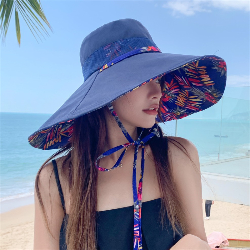 Packable Large Brim Sun Hat for Women Wide-Brim UV Protection Beach Hats with Strap