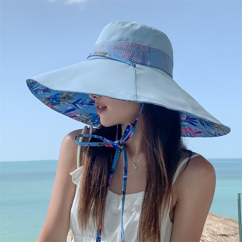 Packable Large Brim Sun Hat for Women Wide-Brim UV Protection Beach Hats with Strap