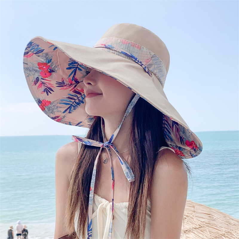Packable Large Brim Sun Hat for Women Wide-Brim UV Protection Beach Hats with Strap