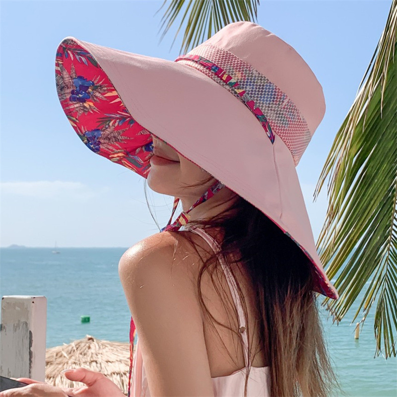 Packable Large Brim Sun Hat for Women Wide-Brim UV Protection Beach Hats with Strap