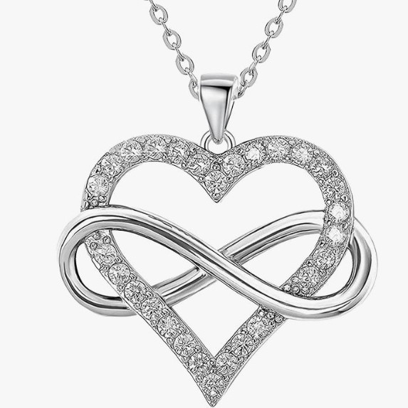 Infinity Heart Necklace Love Heart Pendant with Cubic Zirconia for Women