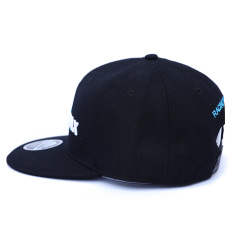 Black Snapback 100% Cotton Material 3D Embroidery