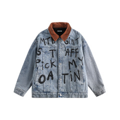 Customized fashion denim jacket with print logo