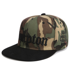 Camo Acrylic 3D Embroidered & Woven Patch Flat Brim Snapback Cap