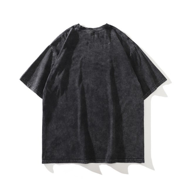 Custom washed distressed cotton T-shirt