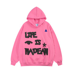 Custom Pink french terry printed logo hoodies sweatshirt