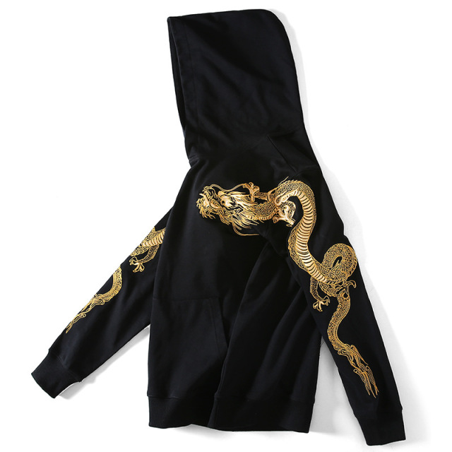 Custom pattern embroidery street style black hoodies sweatshirt