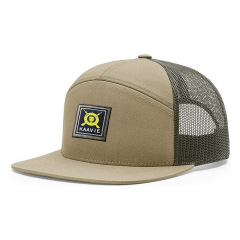 7 Panels Flat Brim & Woven Patch High Quality Trucker hat