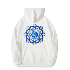 Custom pattern embroidery street style white hoodies sweatshirt